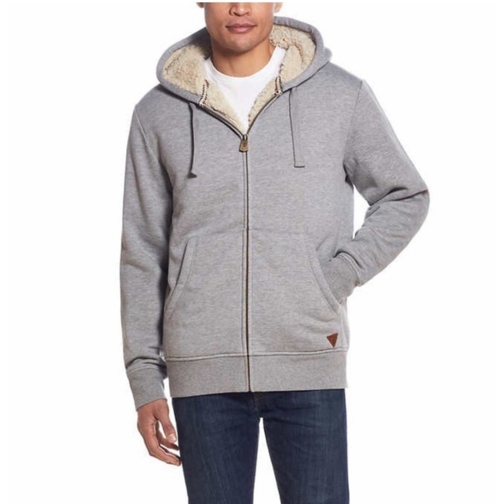 Vintage Woolrich Sherpa Lined Zip Up Hoodie Gray Full Zip Sweatshirt Men's Warm